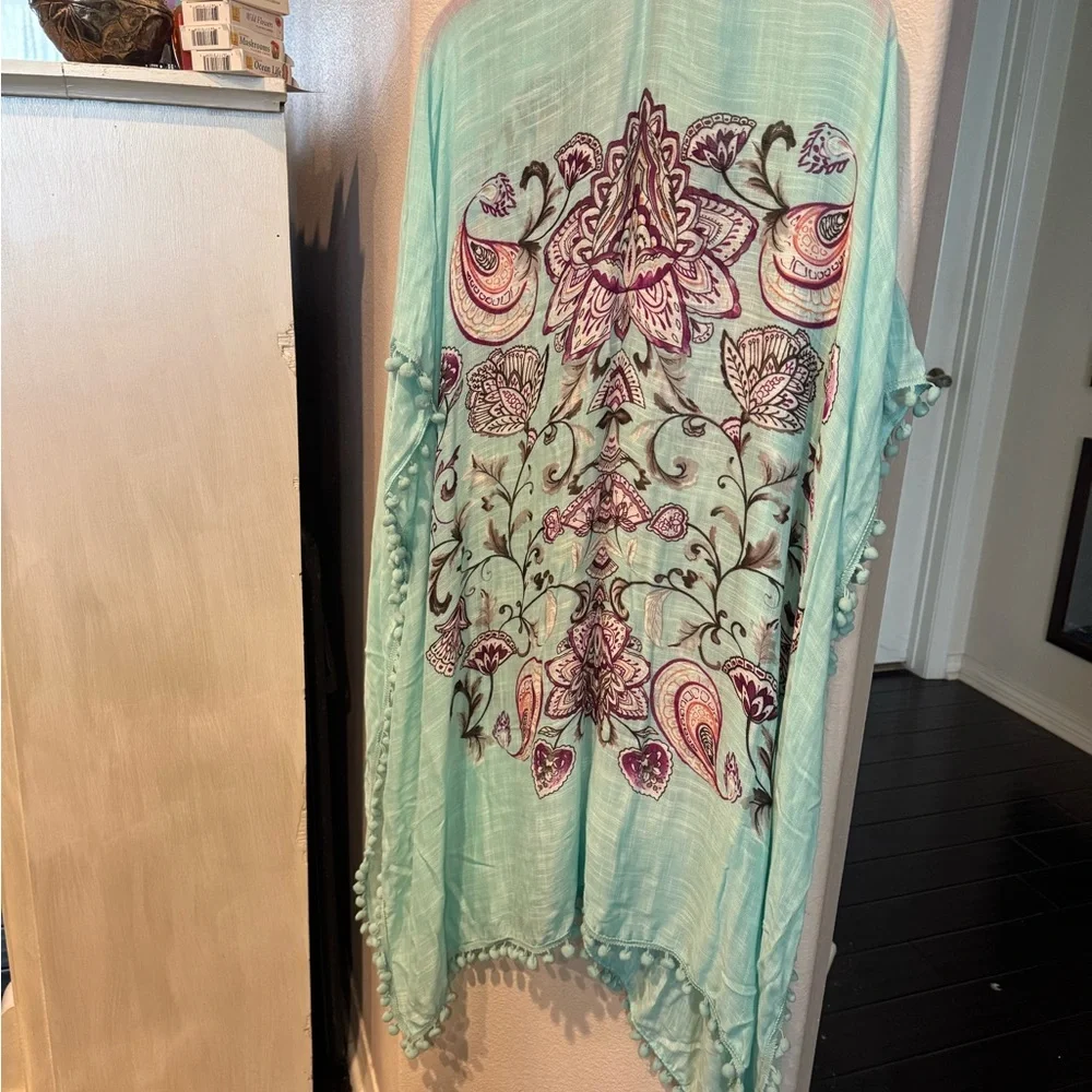 Shiraleah aqua Blue and Purple kimono duster open cover up - Picture 3 of 4